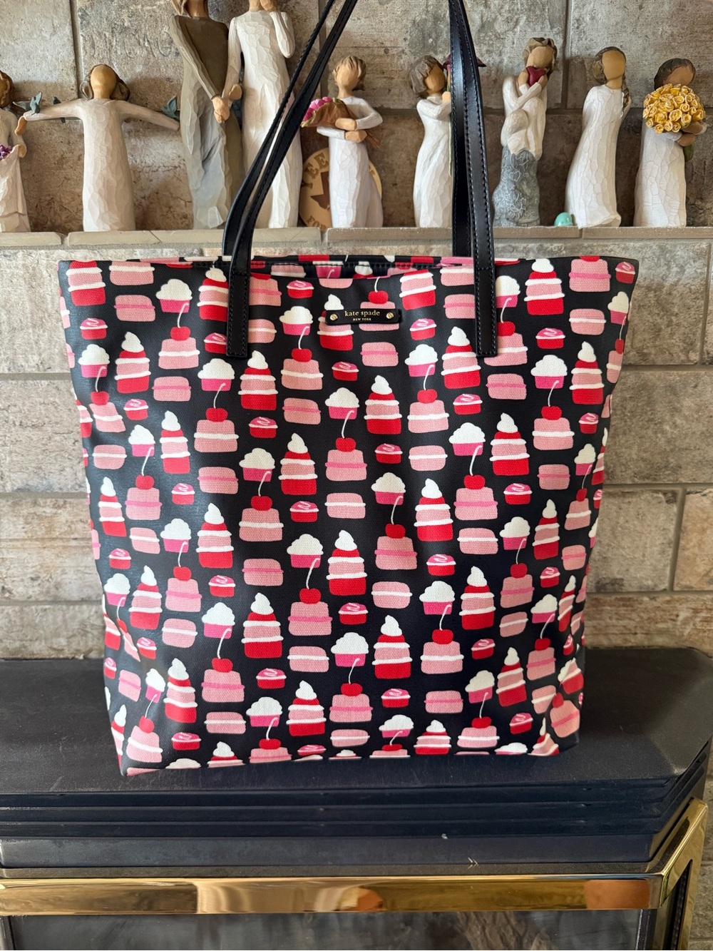 kate spade Black Tote with Pink & Red Dessert Print